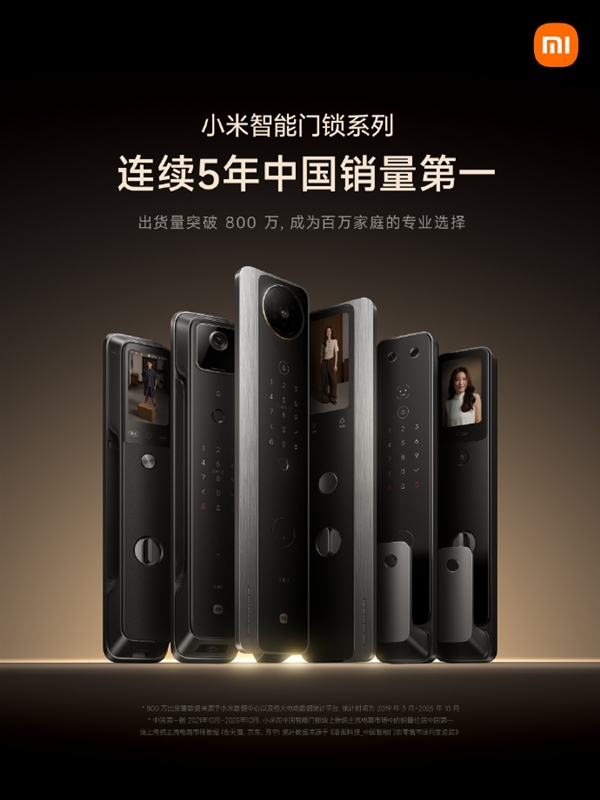 出货量突破800万！小米智能门锁连续5年中国销量第一