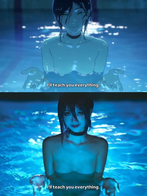 想成为电次! 美女coser还原《电锯人 蕾塞篇》泳池名场面